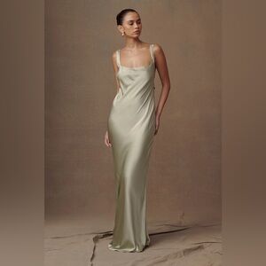 MESHKI Ensley Sage Satin Maxi Dress - L